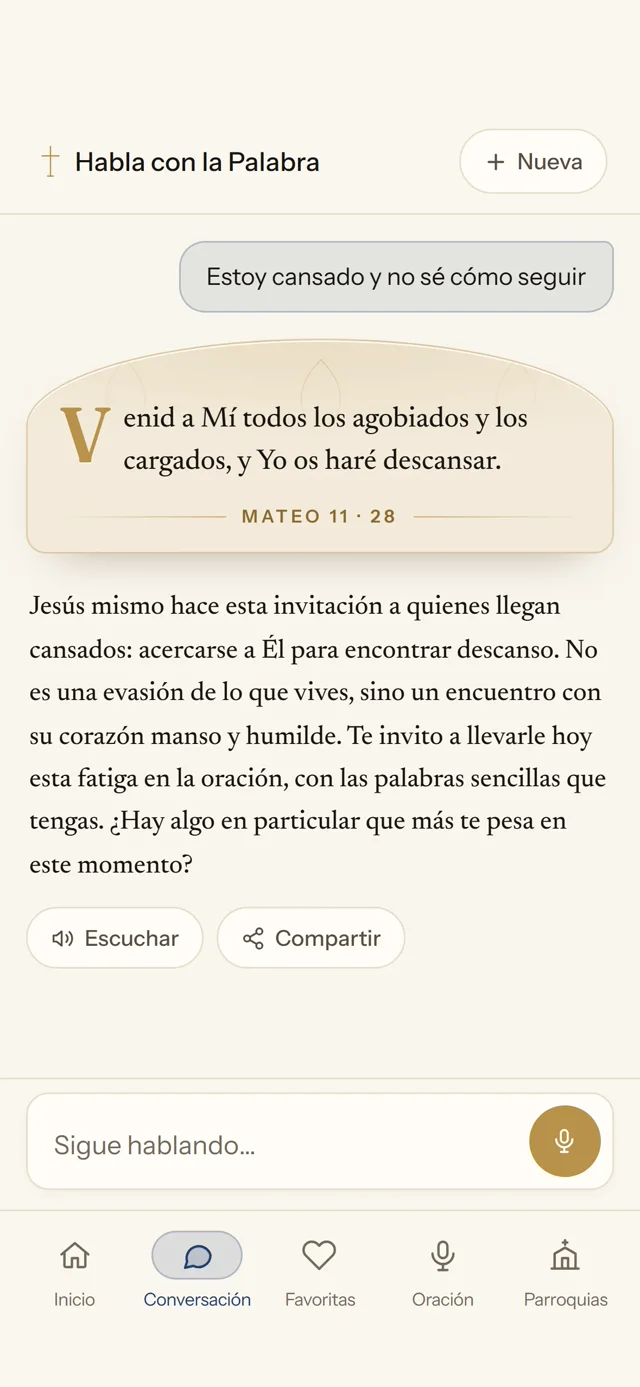 La app respondiendo una pregunta con un versículo